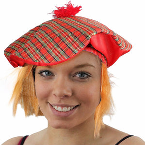 See You Jimmy Tartan Hat with Hair Tam O Shanter Hat Adult Scottish Hat with Ginger Hair