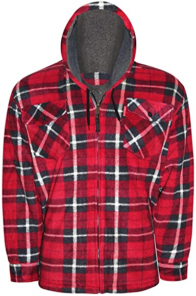 TurnHout / Port Nova /Euro Mens Fleece Sherpa Lined Padded Check Shirt Fur Lumberjack Collared Hooded Quilted Jacket