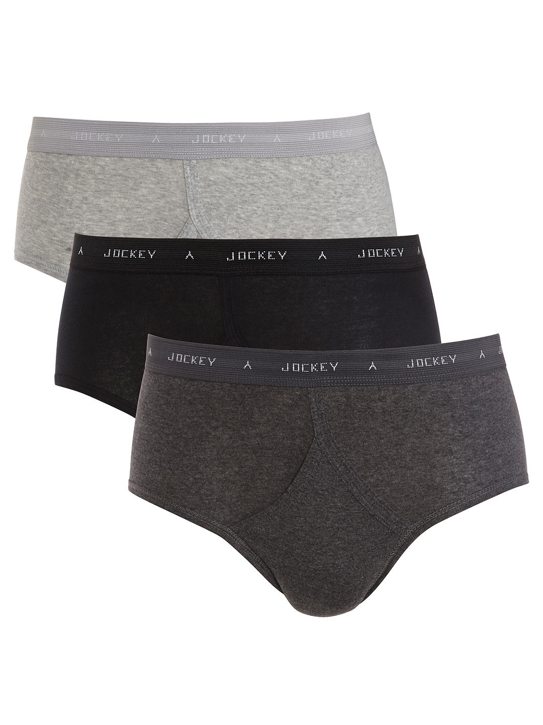 Jockey Classic Y-Front Briefs, Pack of 3, Grey/Black/Charcoal